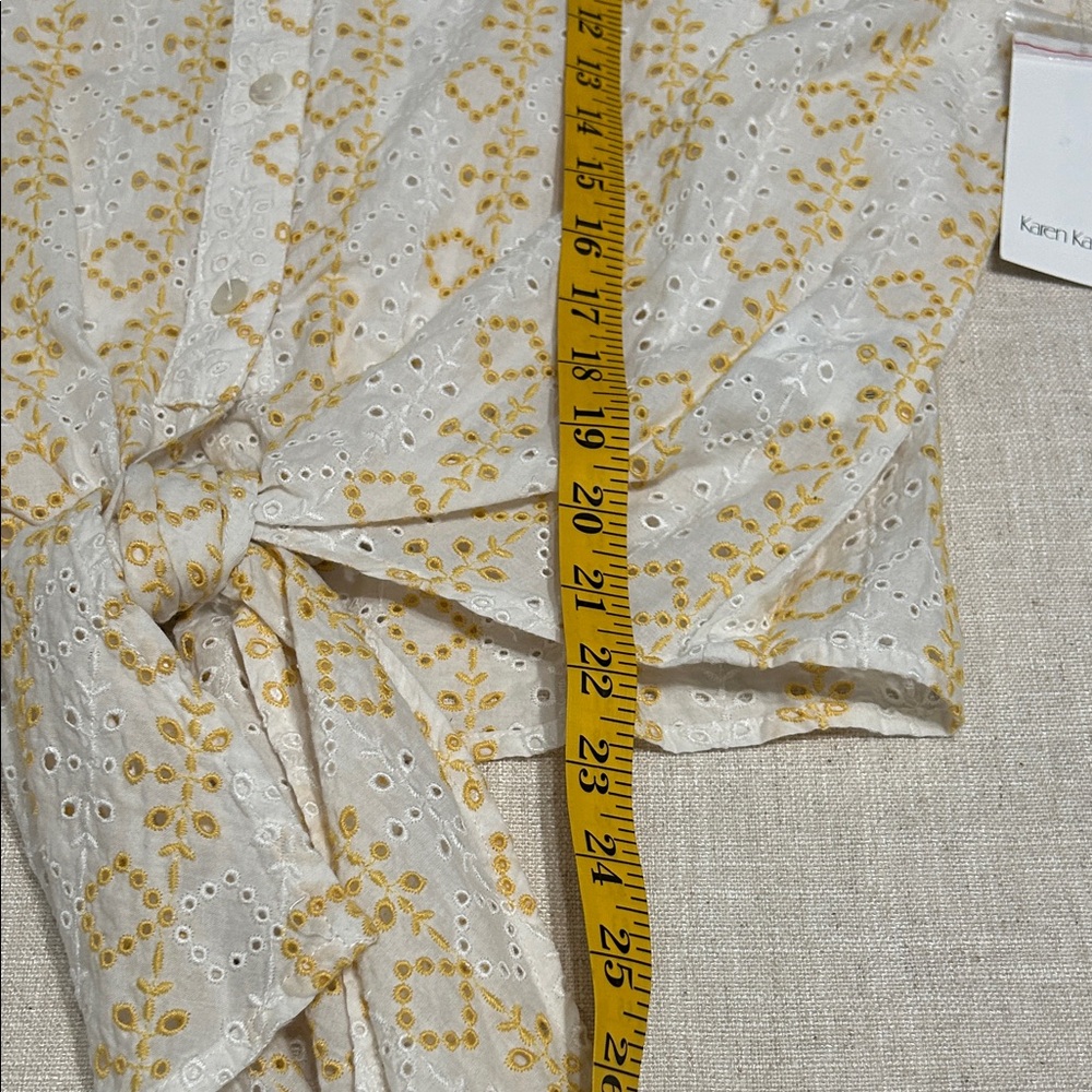 Karen Kane Tie Front Blouse Women’s L Tropic Sun Eyelet Bell Sleeves Spring NWT - Picture 12 of 15